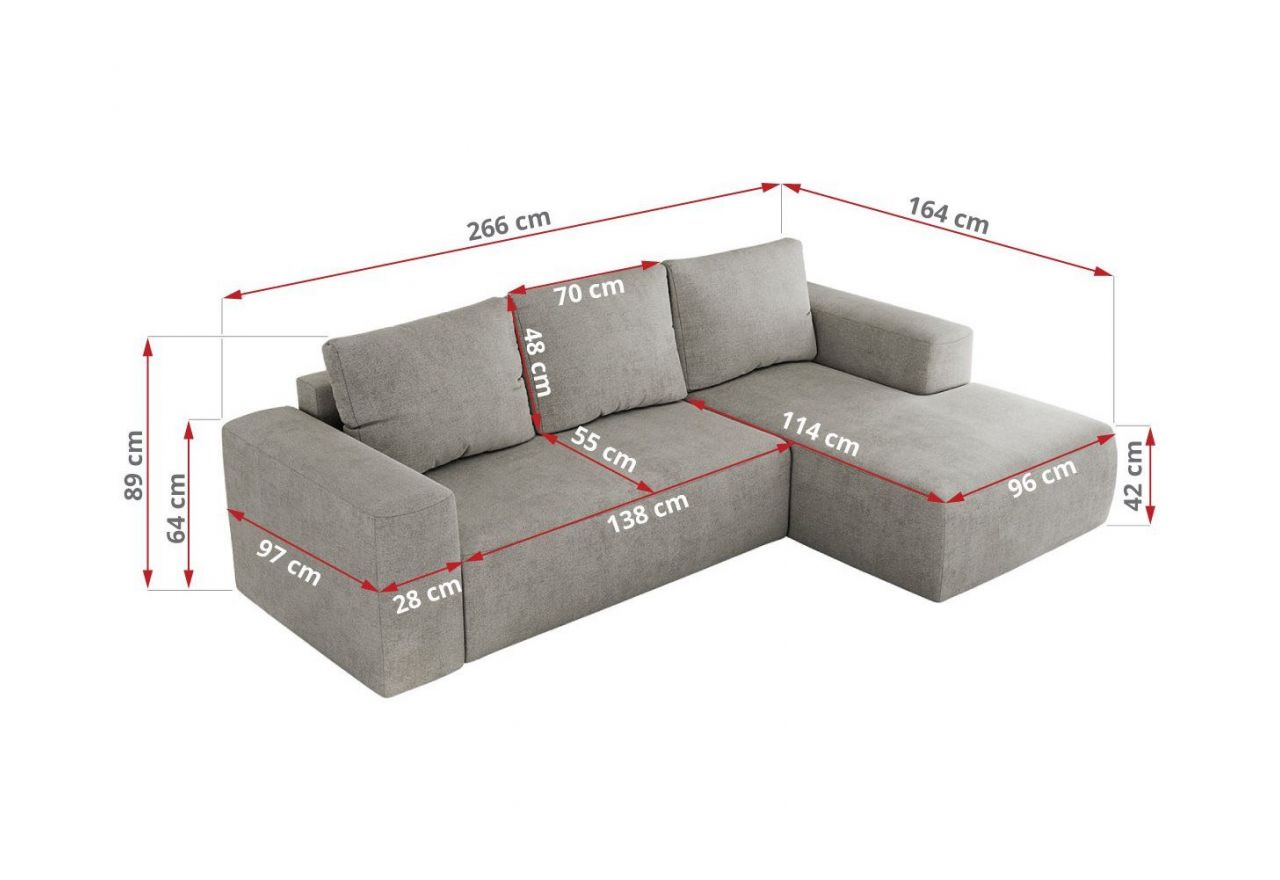 Narożnik TRENTINO L - strona lewa - jasnoszary, struktura