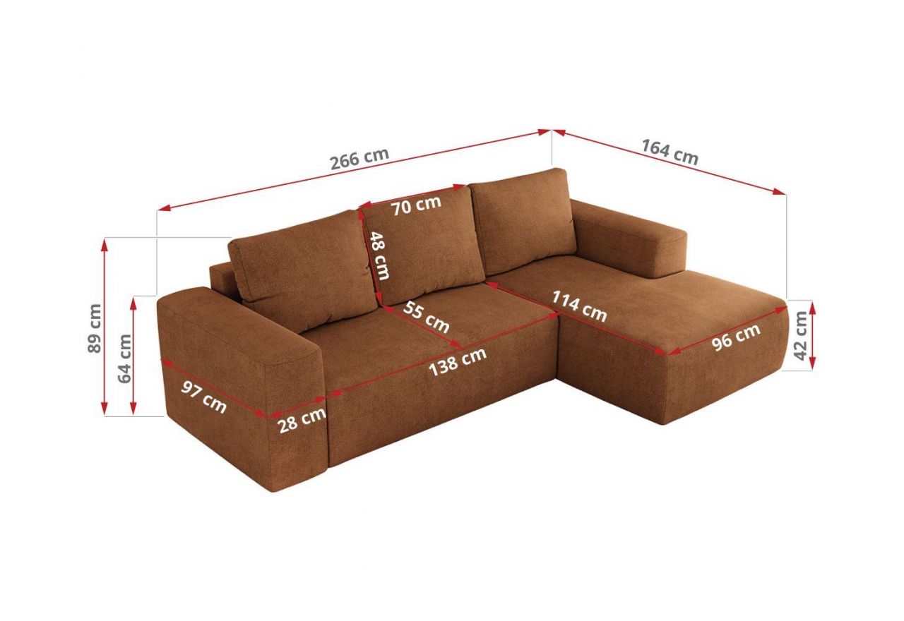 Narożnik TRENTINO L - strona lewa - pomarańczowy, struktura