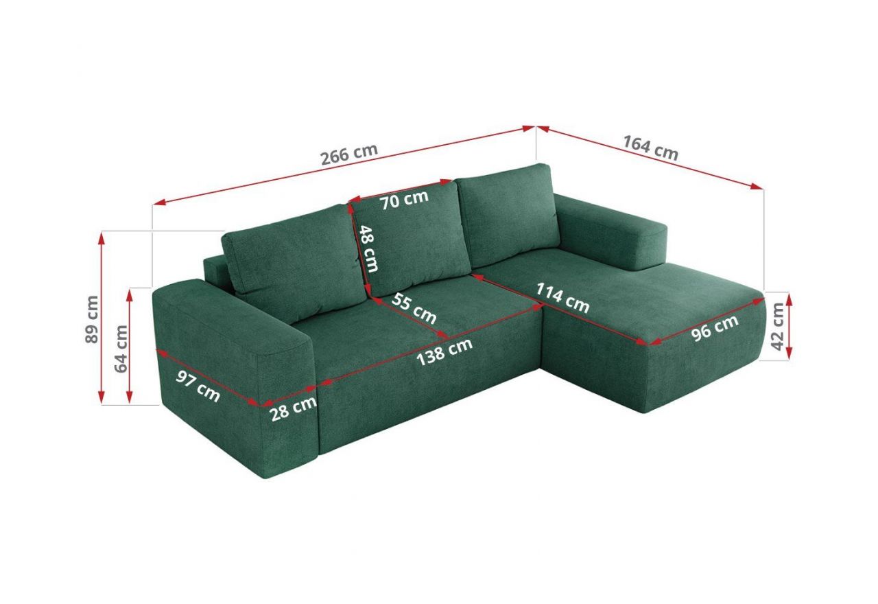 Narożnik TRENTINO L - strona lewa - ciemnozielony, struktura