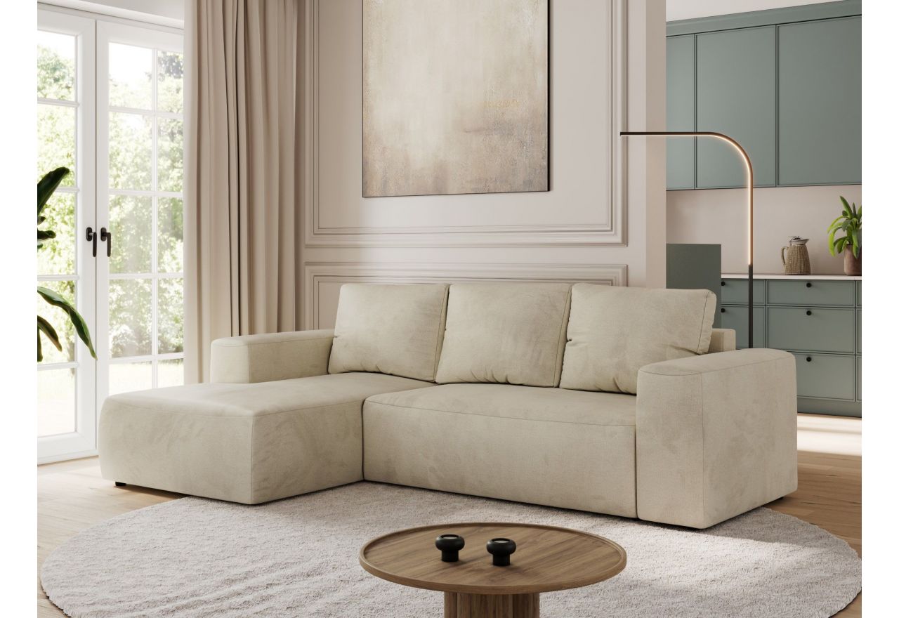 Narożnik TRENTINO L - strona lewa - beżowy, welwet