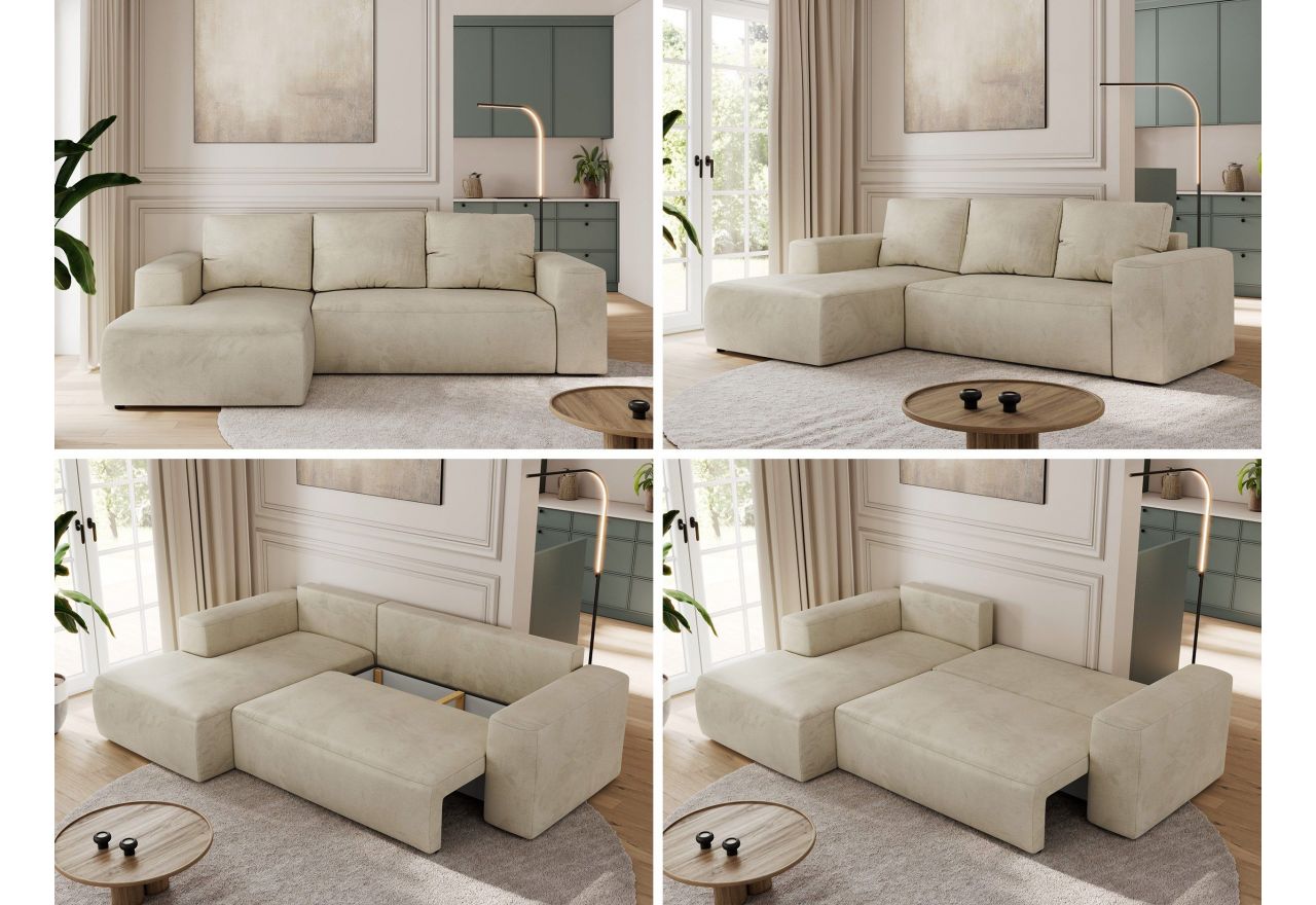 Narożnik TRENTINO L - strona lewa - beżowy, welwet