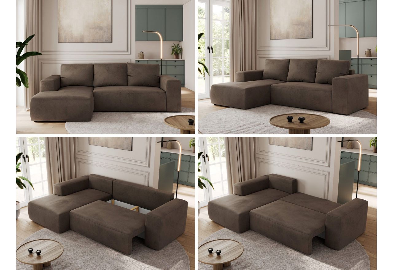 Narożnik TRENTINO L - strona lewa - brązowy, welwet