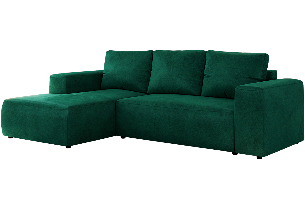Narożnik TRENTINO L - strona lewa - ciemnozielony, welwet