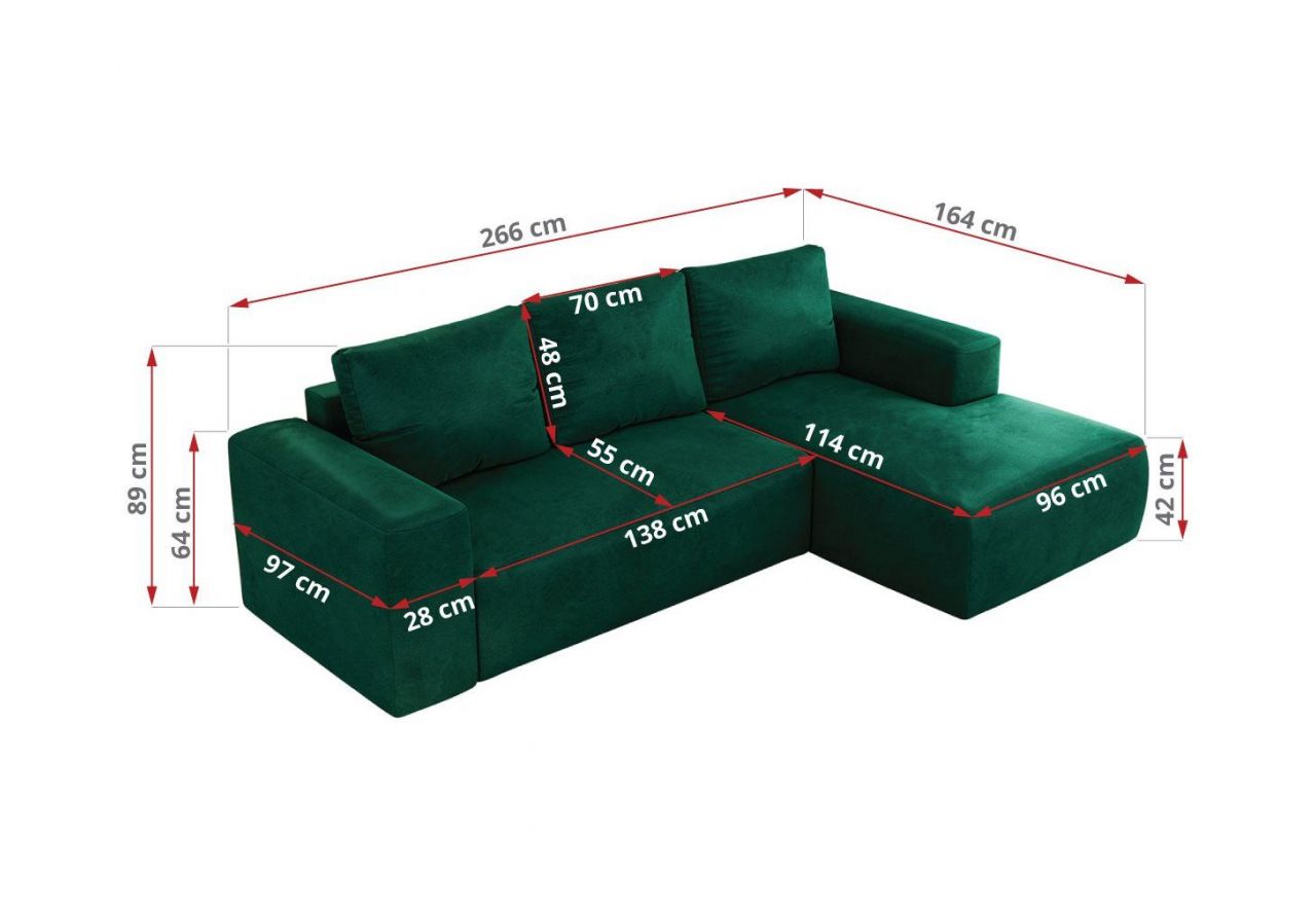 Narożnik TRENTINO L - strona lewa - ciemnozielony, welwet