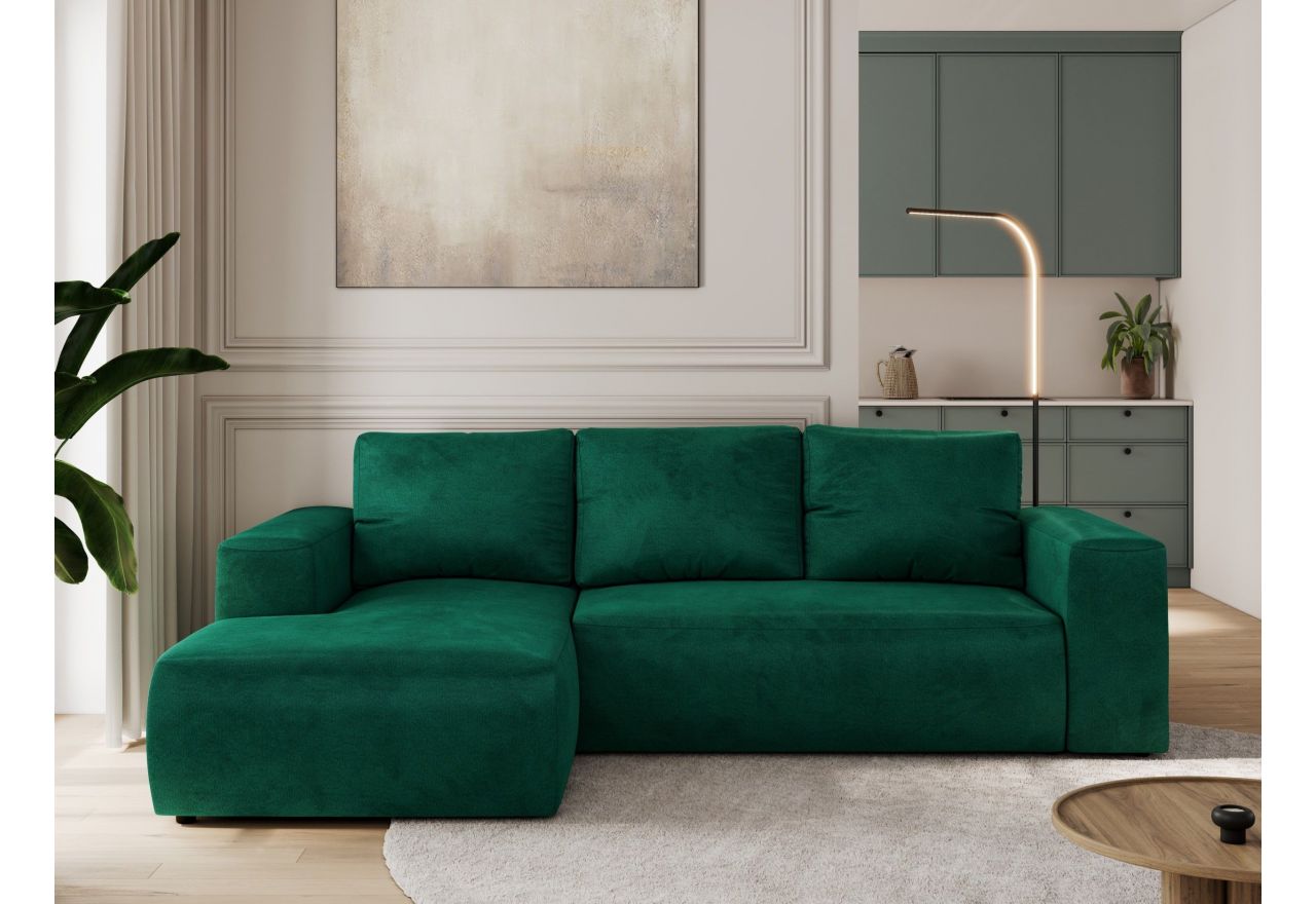 Narożnik TRENTINO L - strona lewa - ciemnozielony, welwet