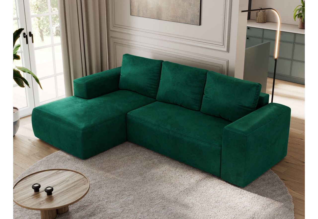 Narożnik TRENTINO L - strona lewa - ciemnozielony, welwet