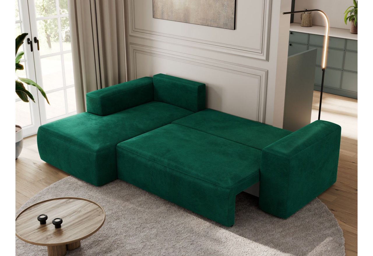 Narożnik TRENTINO L - strona lewa - ciemnozielony, welwet