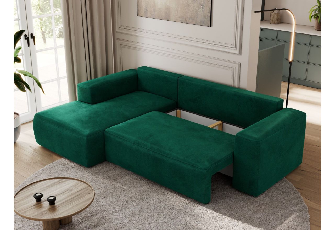 Narożnik TRENTINO L - strona lewa - ciemnozielony, welwet