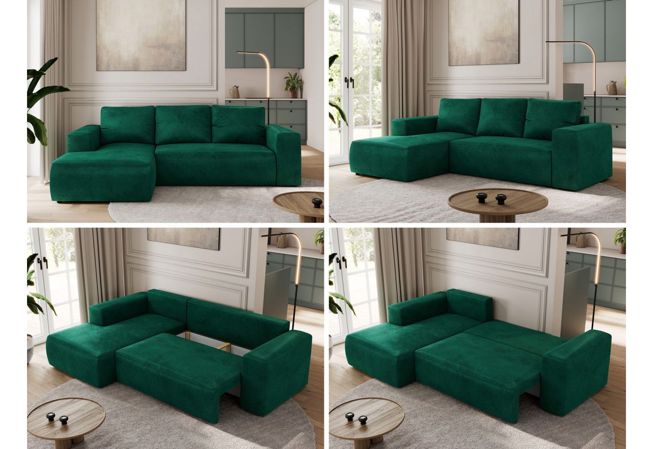 Narożnik TRENTINO L - strona lewa - ciemnozielony, welwet