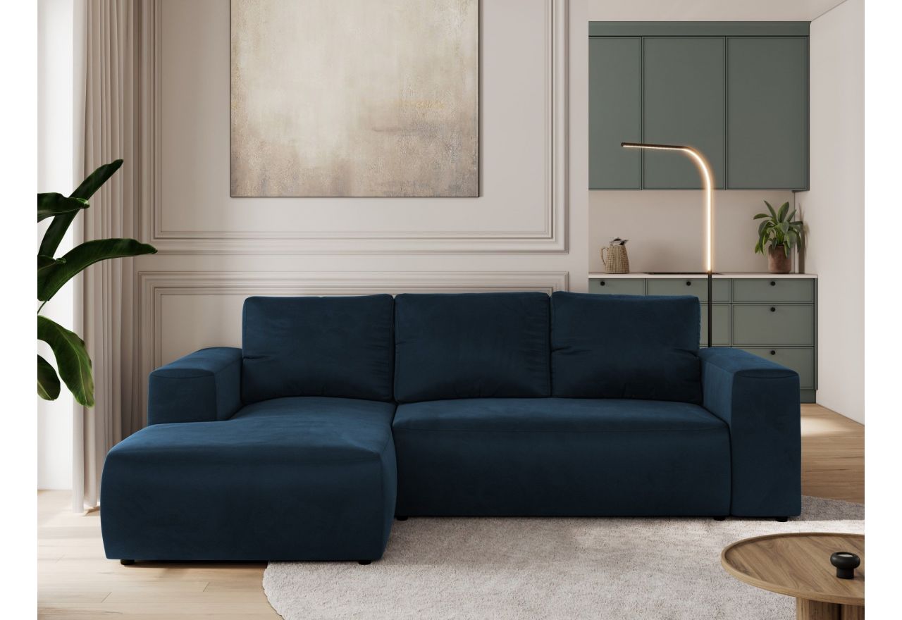 Narożnik TRENTINO L - strona lewa - ciemnoniebieski, welwet