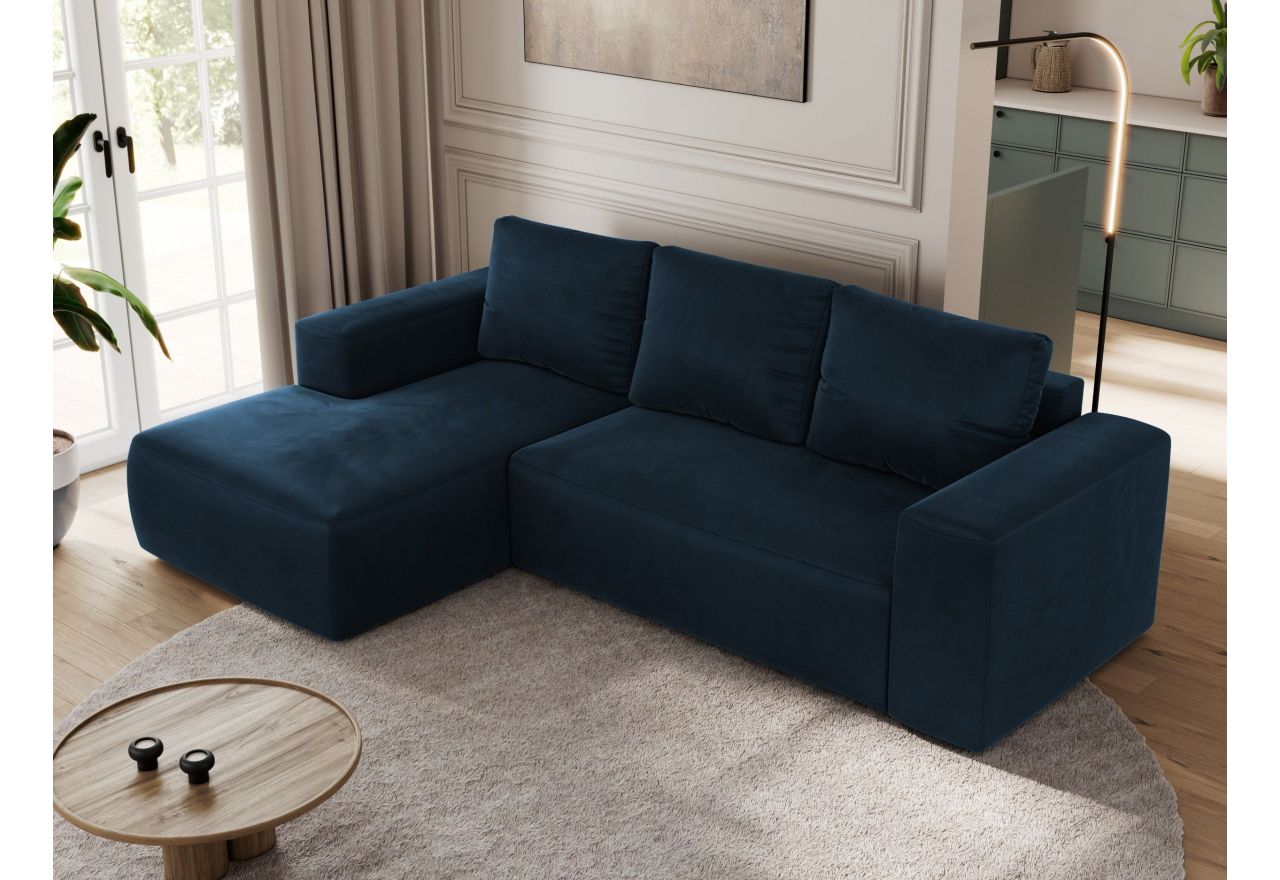 Narożnik TRENTINO L - strona lewa - ciemnoniebieski, welwet