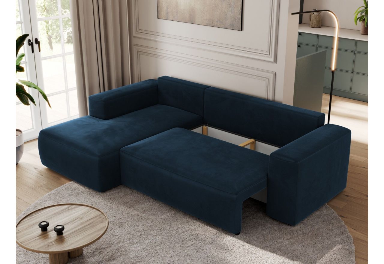 Narożnik TRENTINO L - strona lewa - ciemnoniebieski, welwet