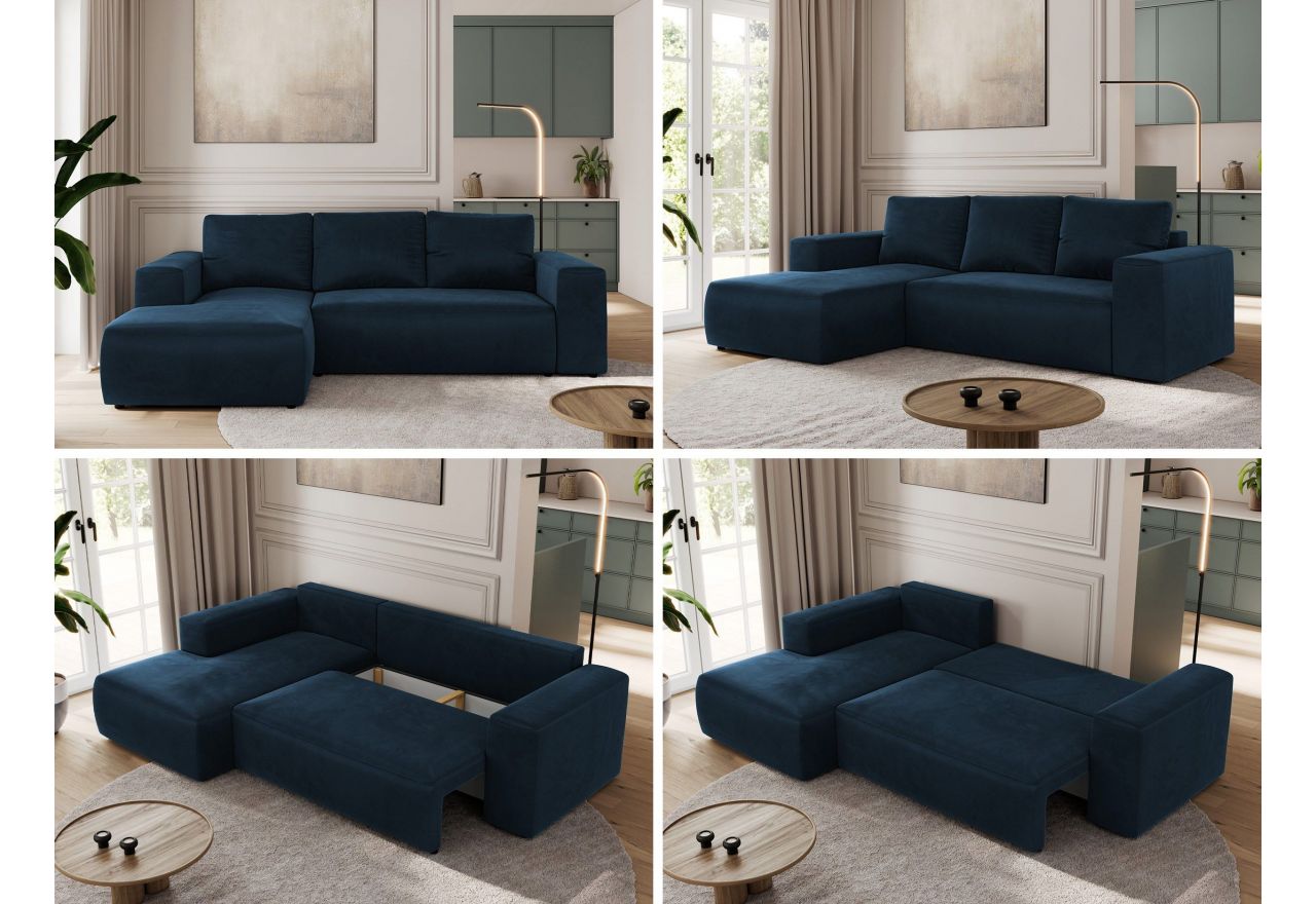 Narożnik TRENTINO L - strona lewa - ciemnoniebieski, welwet