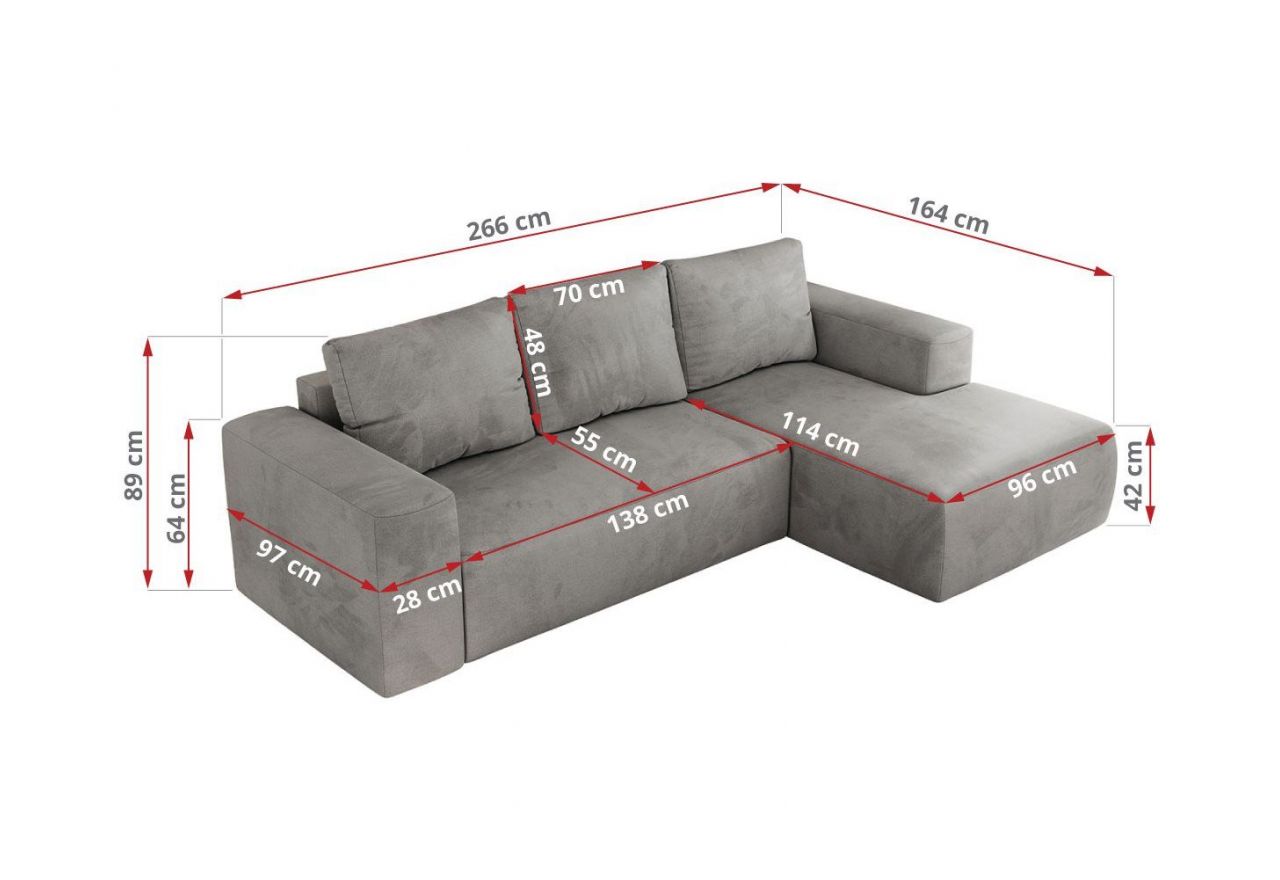 Narożnik TRENTINO L - strona lewa - jasnoszary, welwet