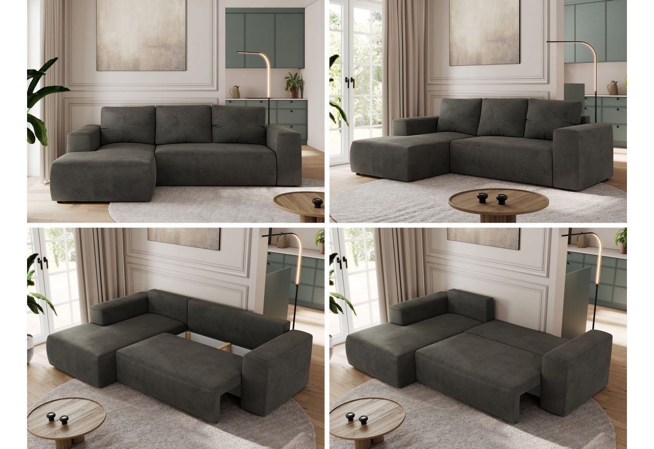 Narożnik TRENTINO L - strona lewa - ciemnoszary, welwet