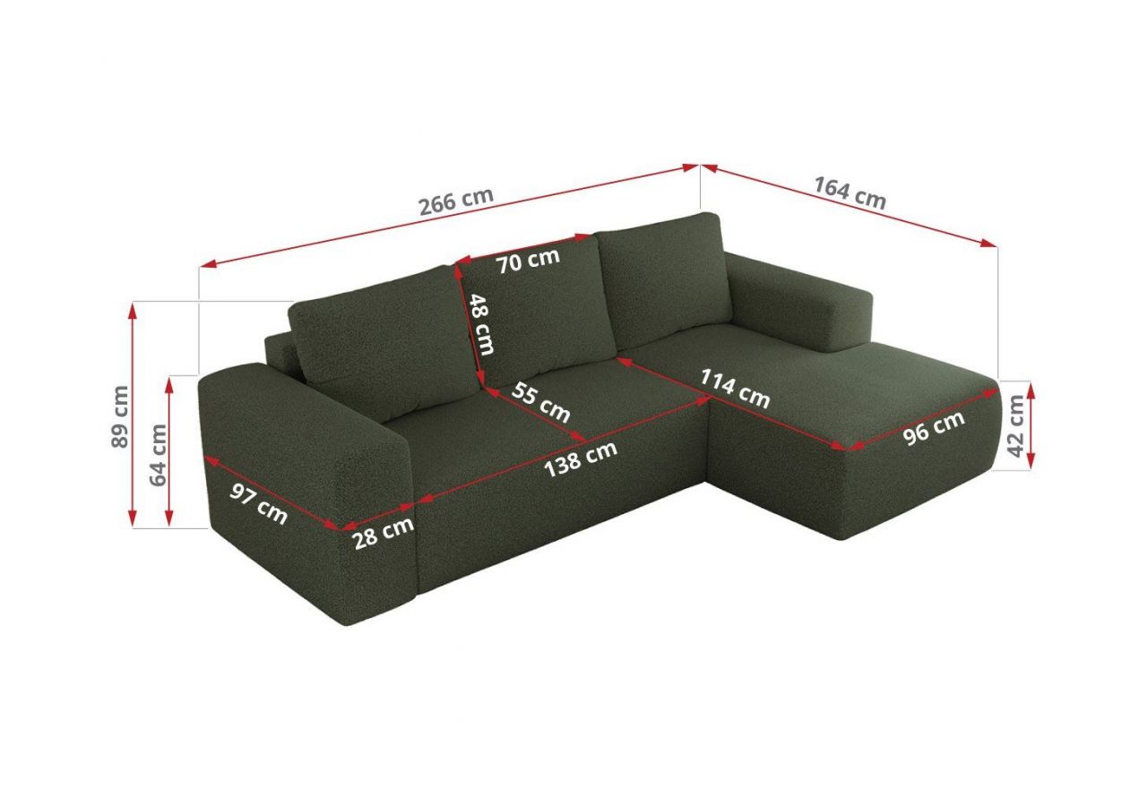 Narożnik TRENTINO L - strona lewa - zielony, boucle