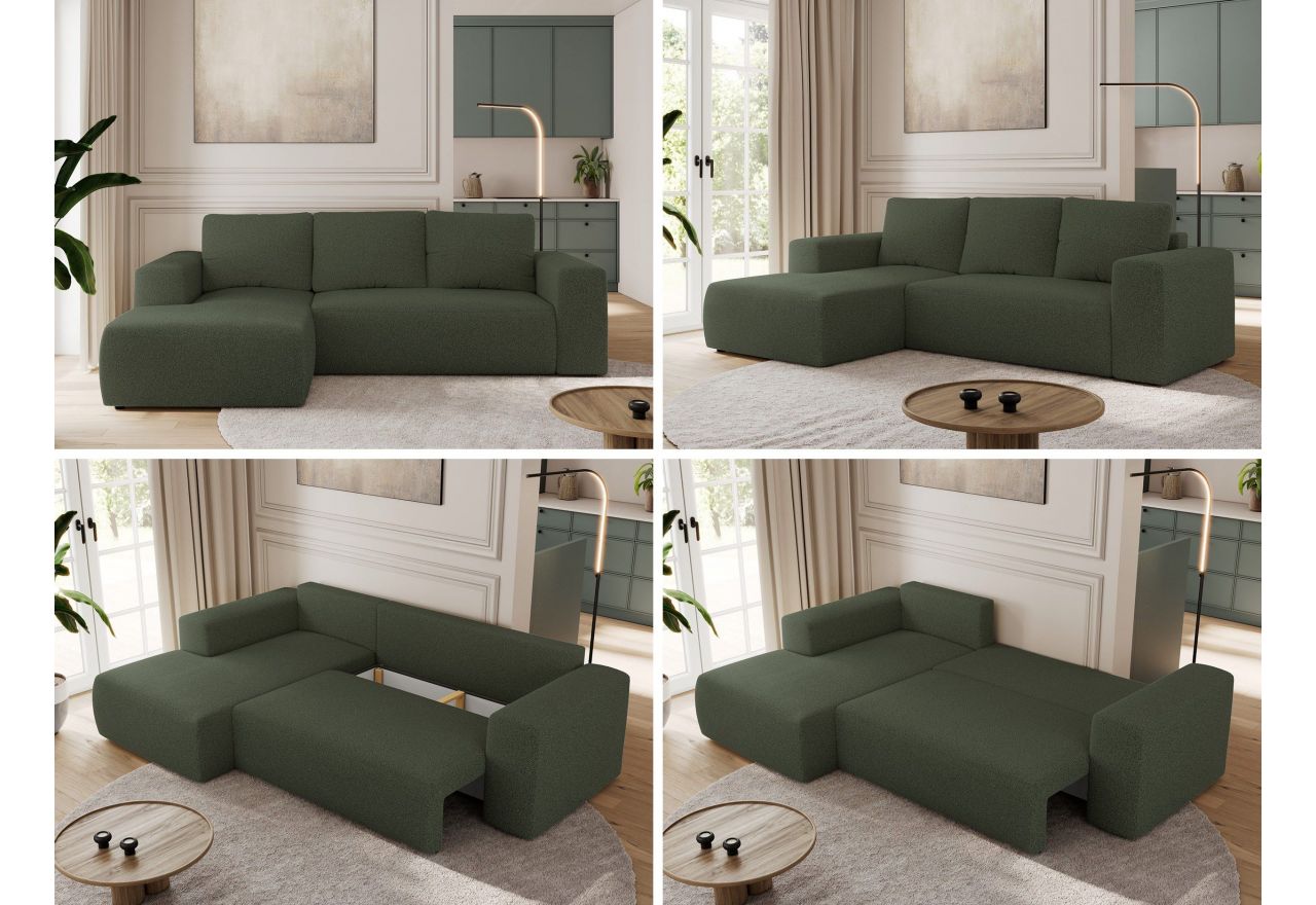 Narożnik TRENTINO L - strona lewa - zielony, boucle