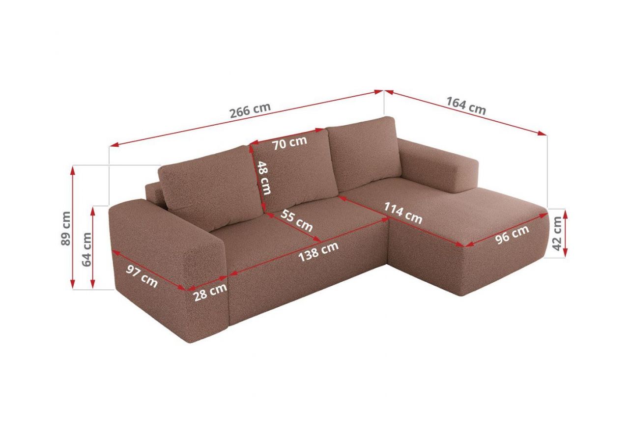 Narożnik TRENTINO L - strona lewa - różowy, boucle
