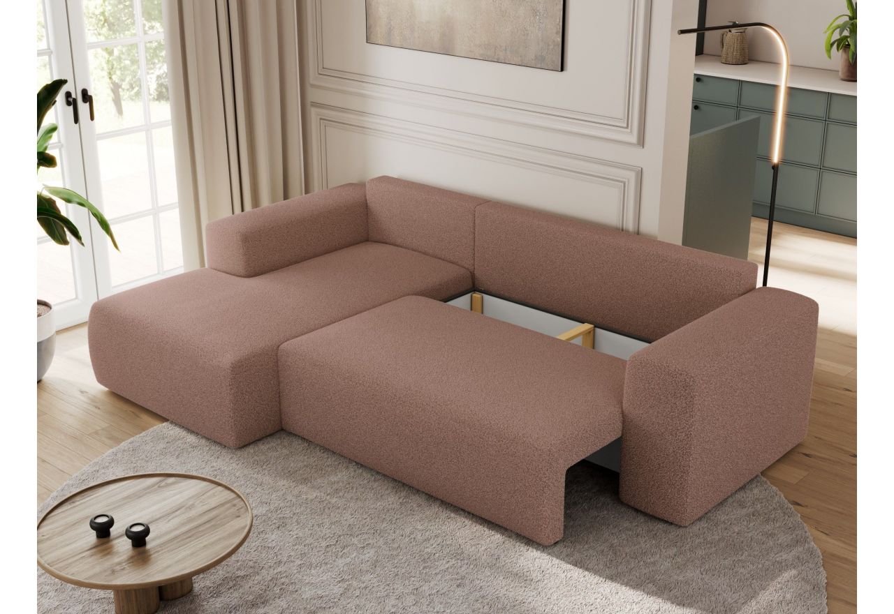 Narożnik TRENTINO L - strona lewa - różowy, boucle