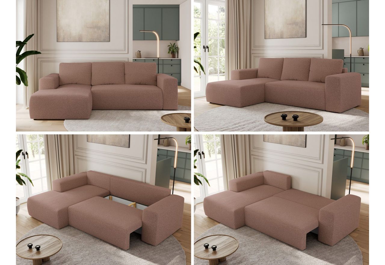 Narożnik TRENTINO L - strona lewa - różowy, boucle