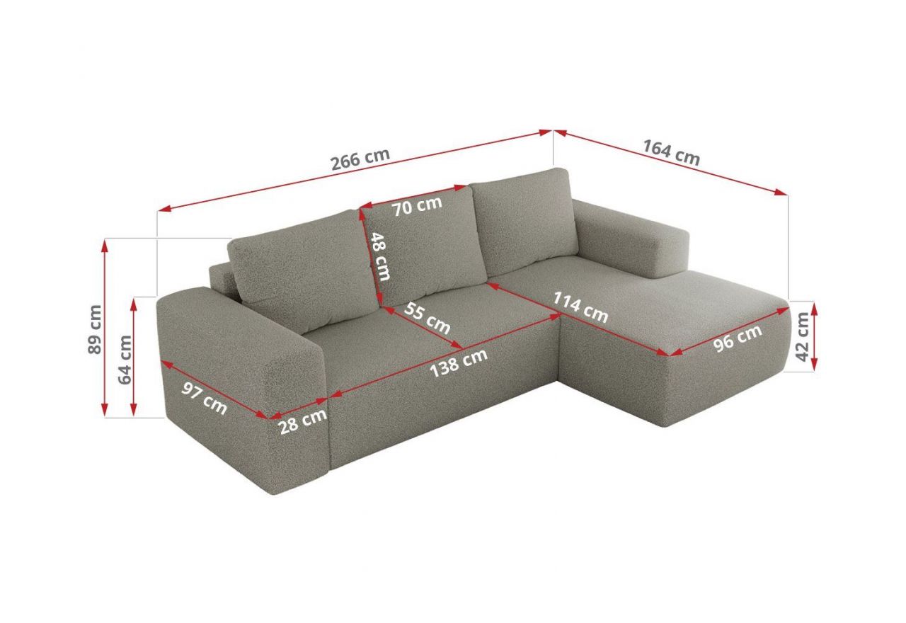 Narożnik TRENTINO L - strona lewa - jasnoszary, boucle