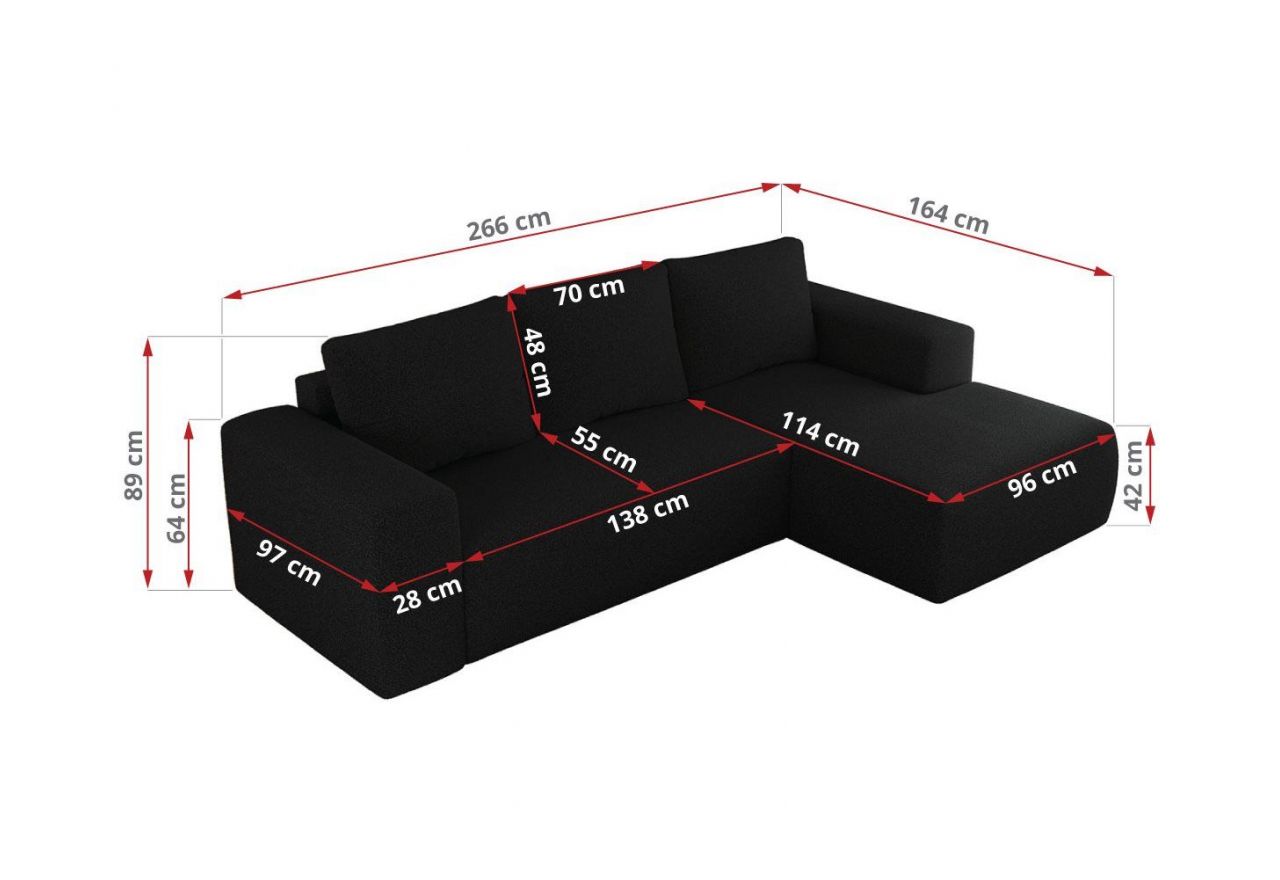 Narożnik TRENTINO L - strona lewa - czarny, boucle