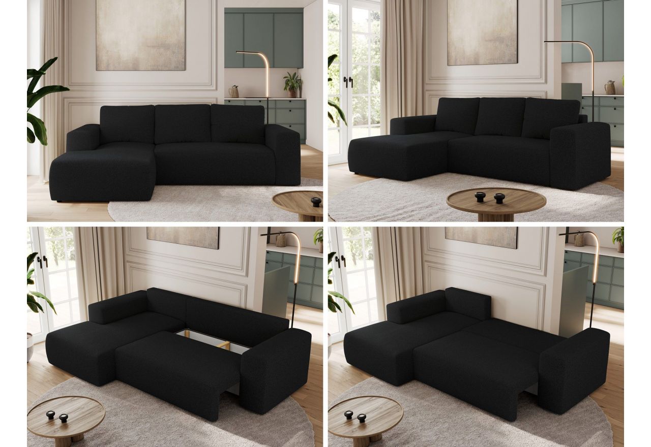 Narożnik TRENTINO L - strona lewa - czarny, boucle