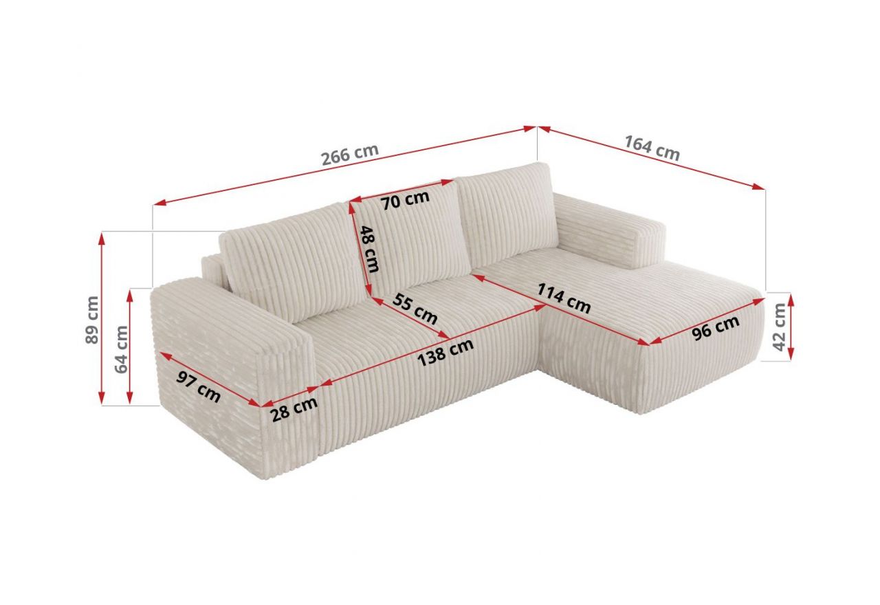 Narożnik TRENTINO L - strona lewa - beżowy, sztruks