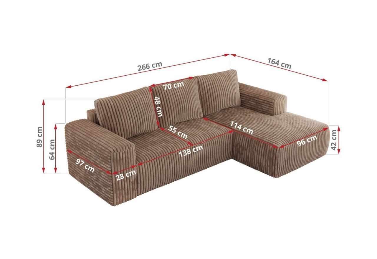 Narożnik TRENTINO L - strona lewa - brązowy, sztruks