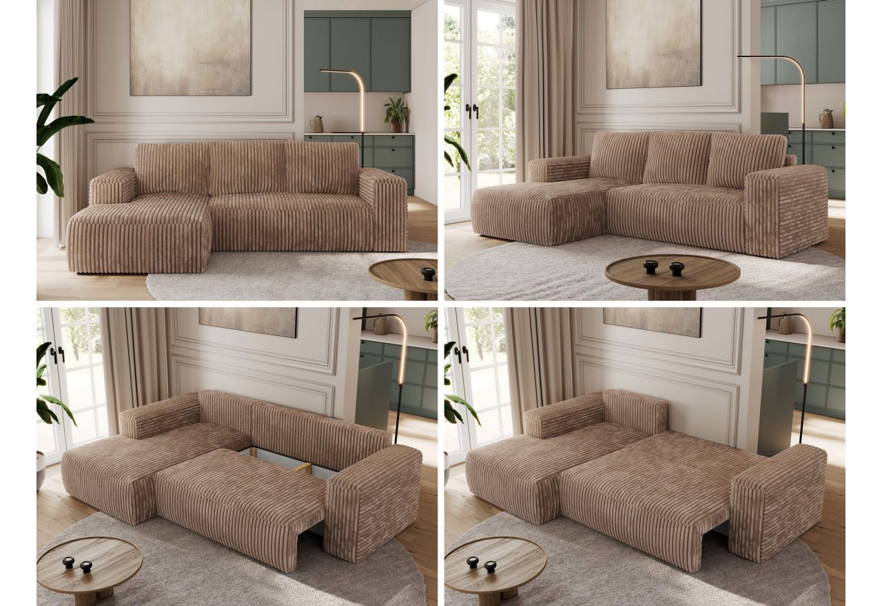 Narożnik TRENTINO L - strona lewa - brązowy, sztruks