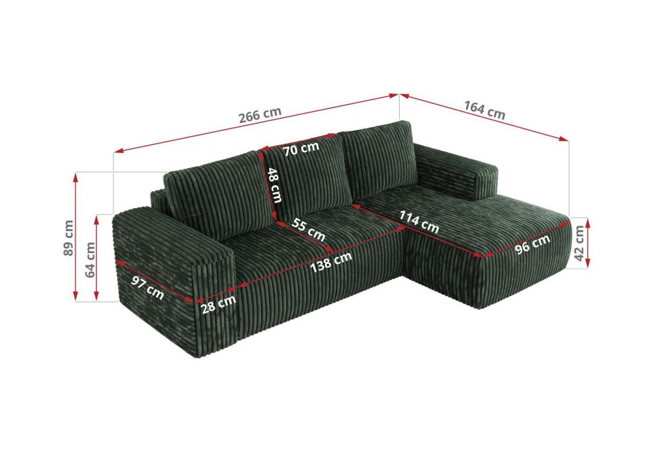 Narożnik TRENTINO L - strona lewa - zielony, sztruks