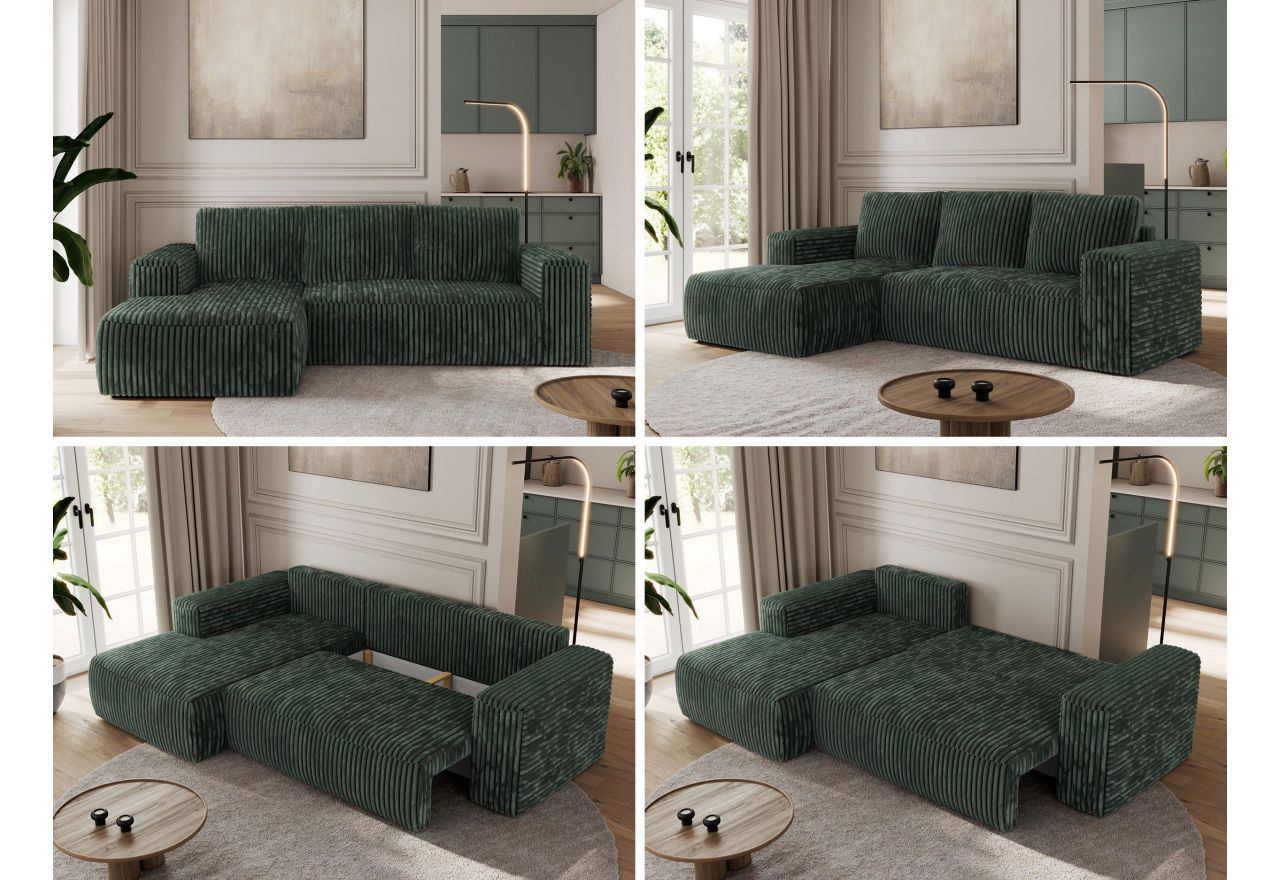 Narożnik TRENTINO L - strona lewa - zielony, sztruks