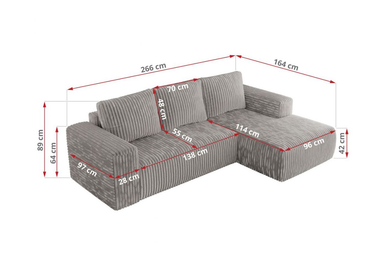 Narożnik TRENTINO L - strona lewa - jasnoszary, sztruks