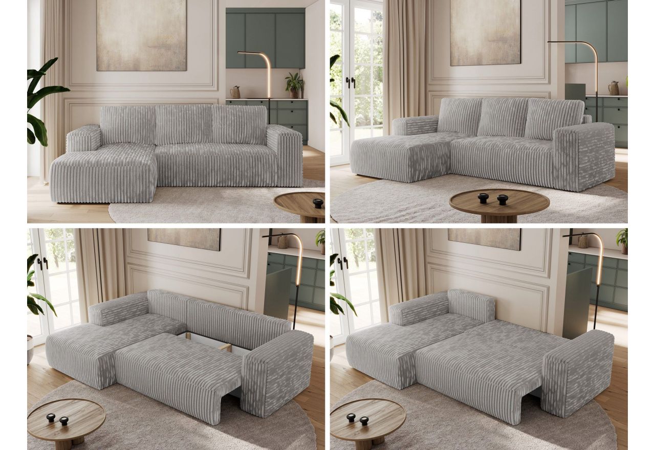 Narożnik TRENTINO L - strona lewa - jasnoszary, sztruks