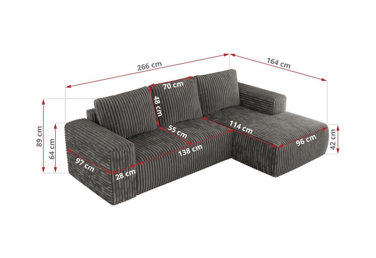 Narożnik TRENTINO L - strona lewa - szary, sztruks