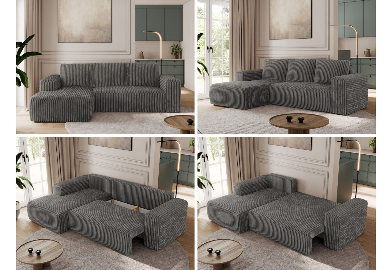 Narożnik TRENTINO L - strona lewa - szary, sztruks