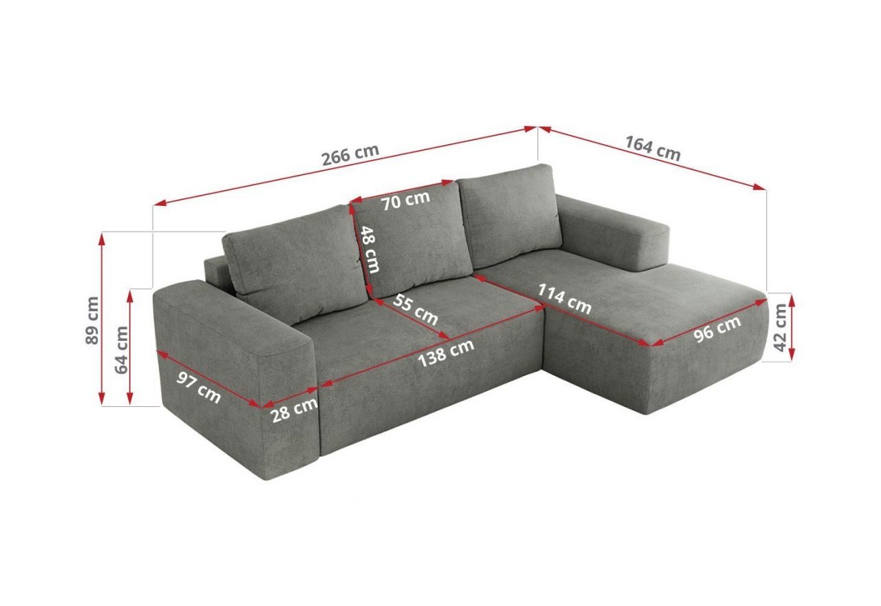 Narożnik TRENTINO L - strona prawa - szary, struktura