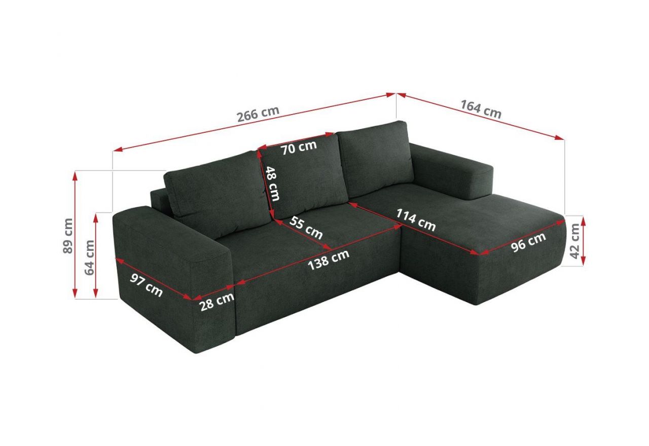 Narożnik TRENTINO L - strona prawa - ciemnoszary, struktura