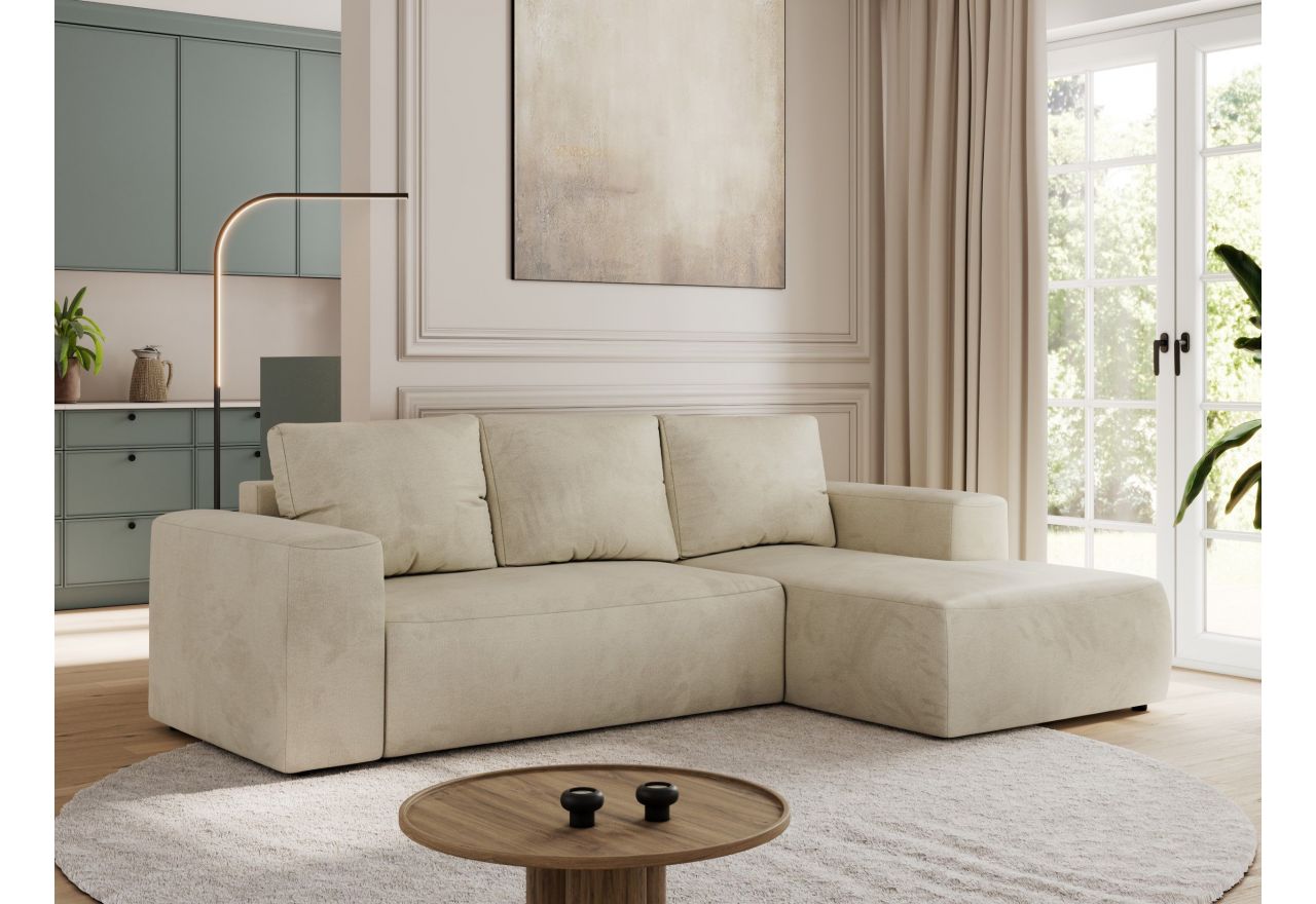 Narożnik TRENTINO L - strona prawa - beżowy, welwet