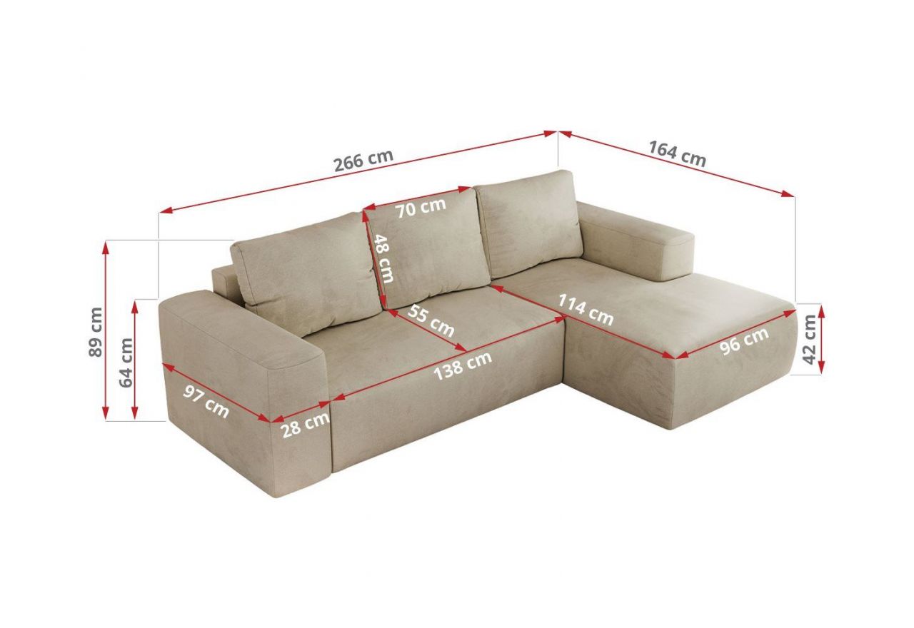 Narożnik TRENTINO L - strona prawa - beżowy, welwet