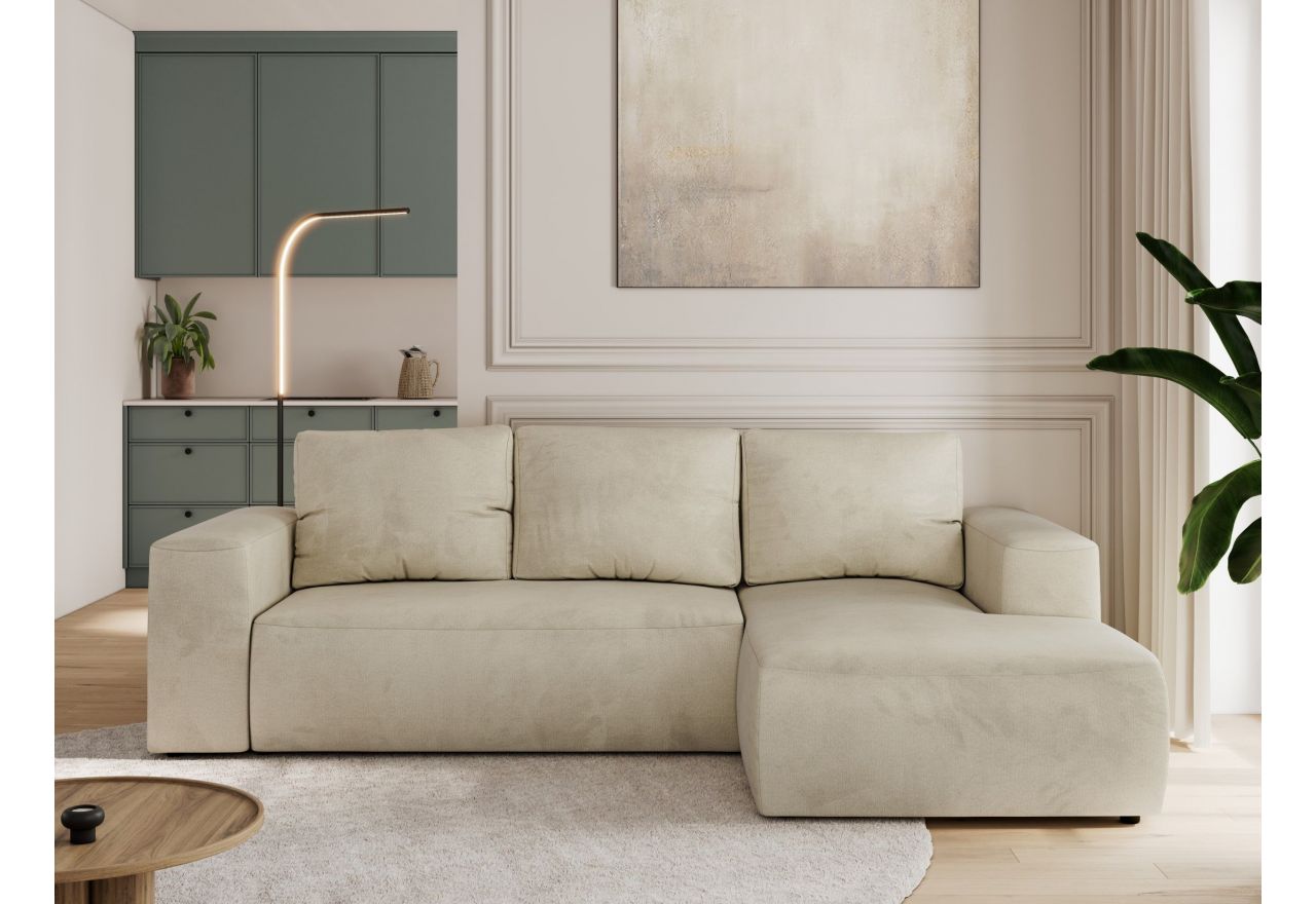 Narożnik TRENTINO L - strona prawa - beżowy, welwet