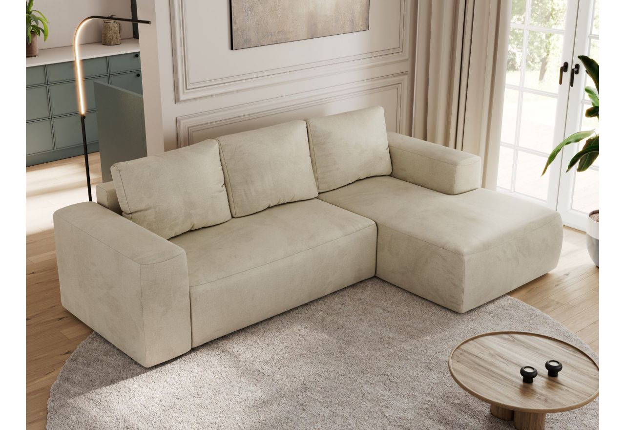 Narożnik TRENTINO L - strona prawa - beżowy, welwet