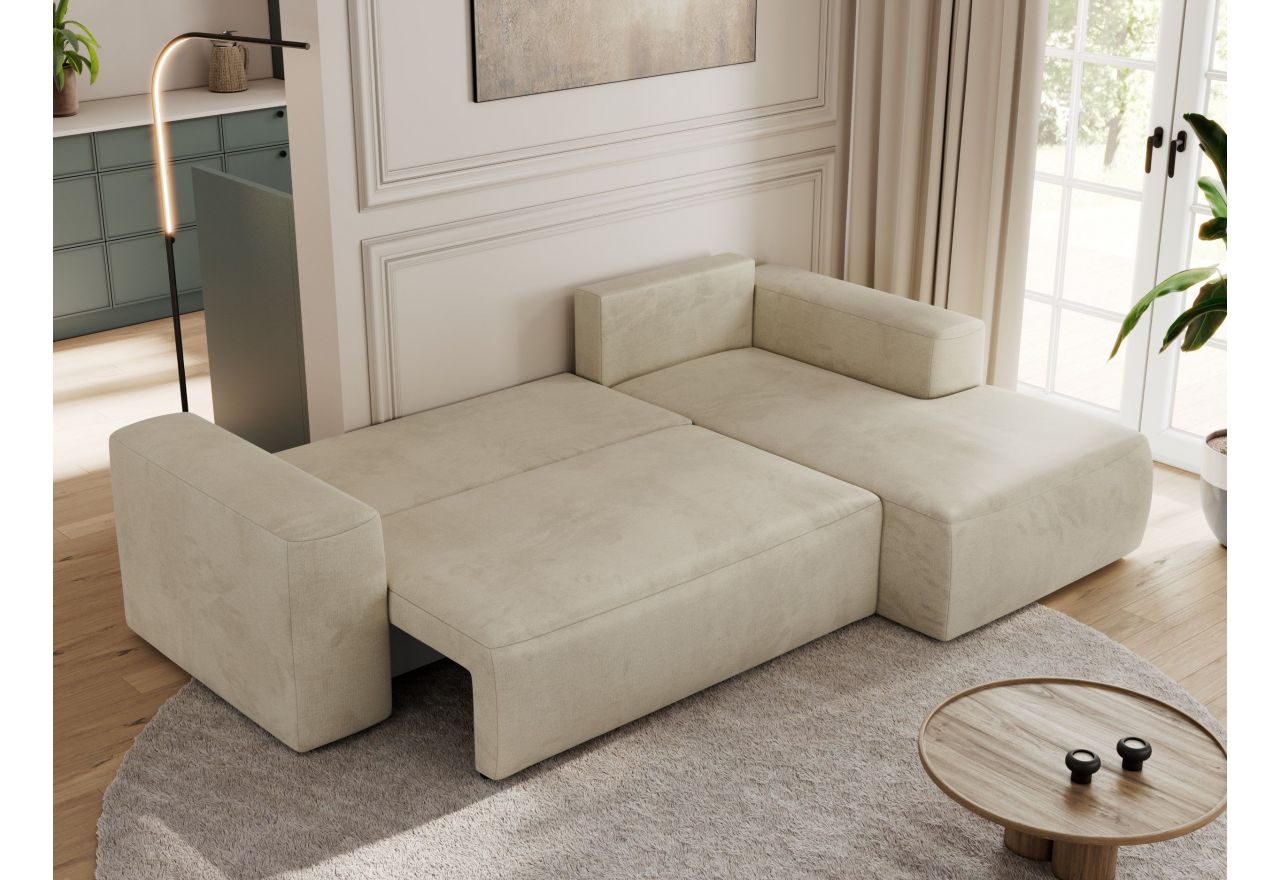 Narożnik TRENTINO L - strona prawa - beżowy, welwet