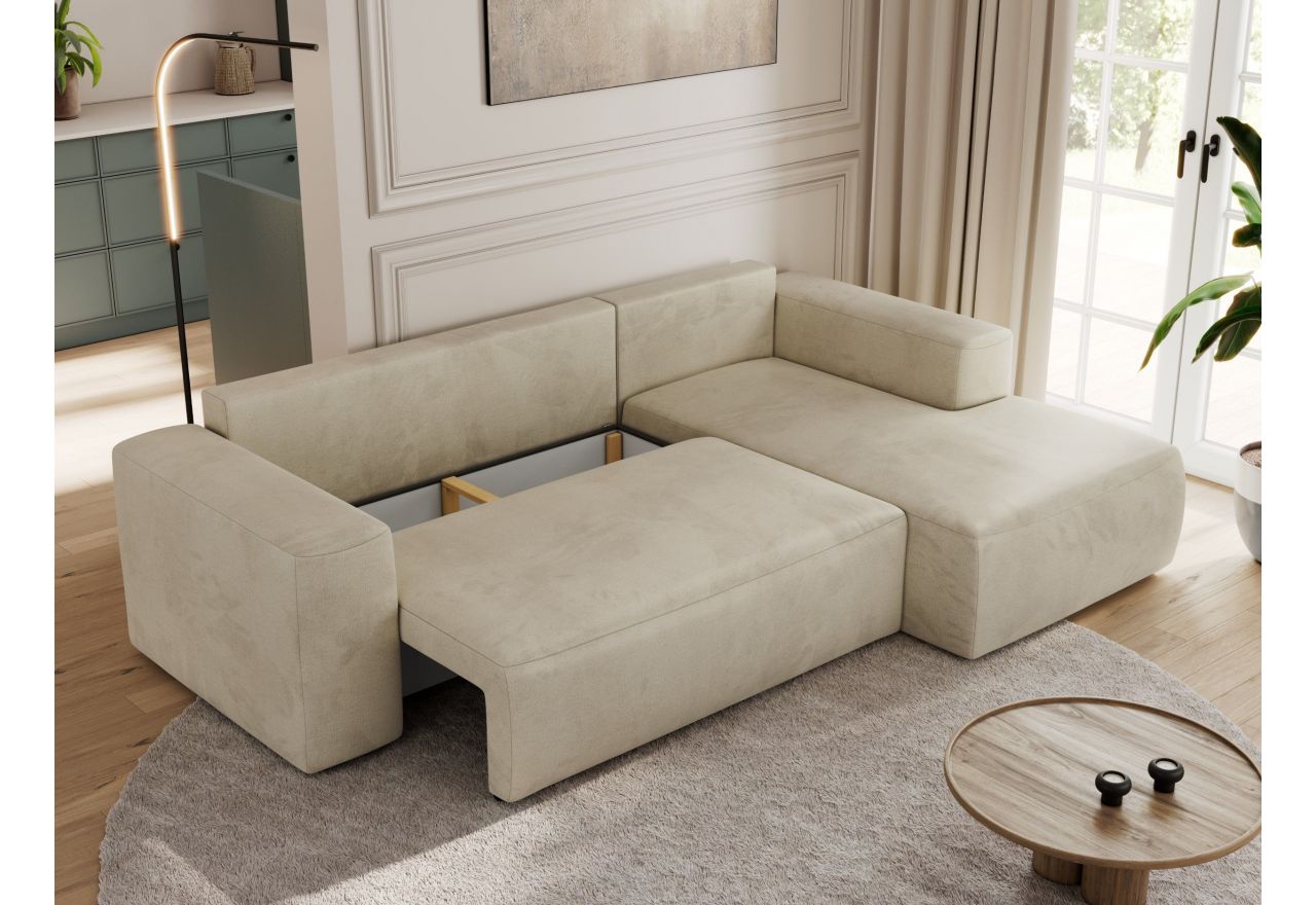 Narożnik TRENTINO L - strona prawa - beżowy, welwet