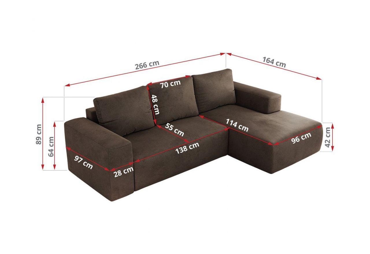 Narożnik TRENTINO L - strona prawa - brązowy, welwet