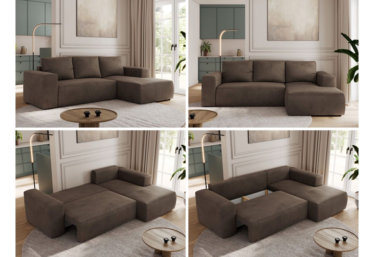 Narożnik TRENTINO L - strona prawa - brązowy, welwet