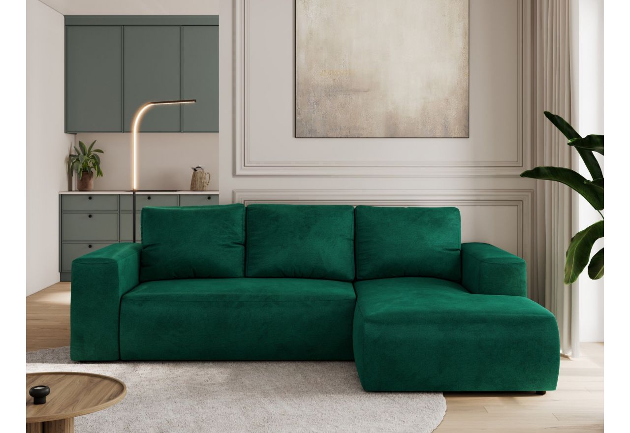 Narożnik TRENTINO L - strona prawa - ciemnozielony, welwet