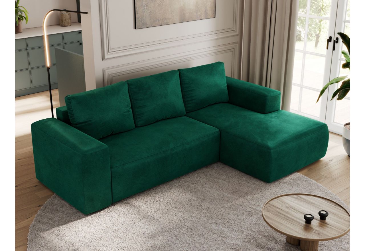 Narożnik TRENTINO L - strona prawa - ciemnozielony, welwet