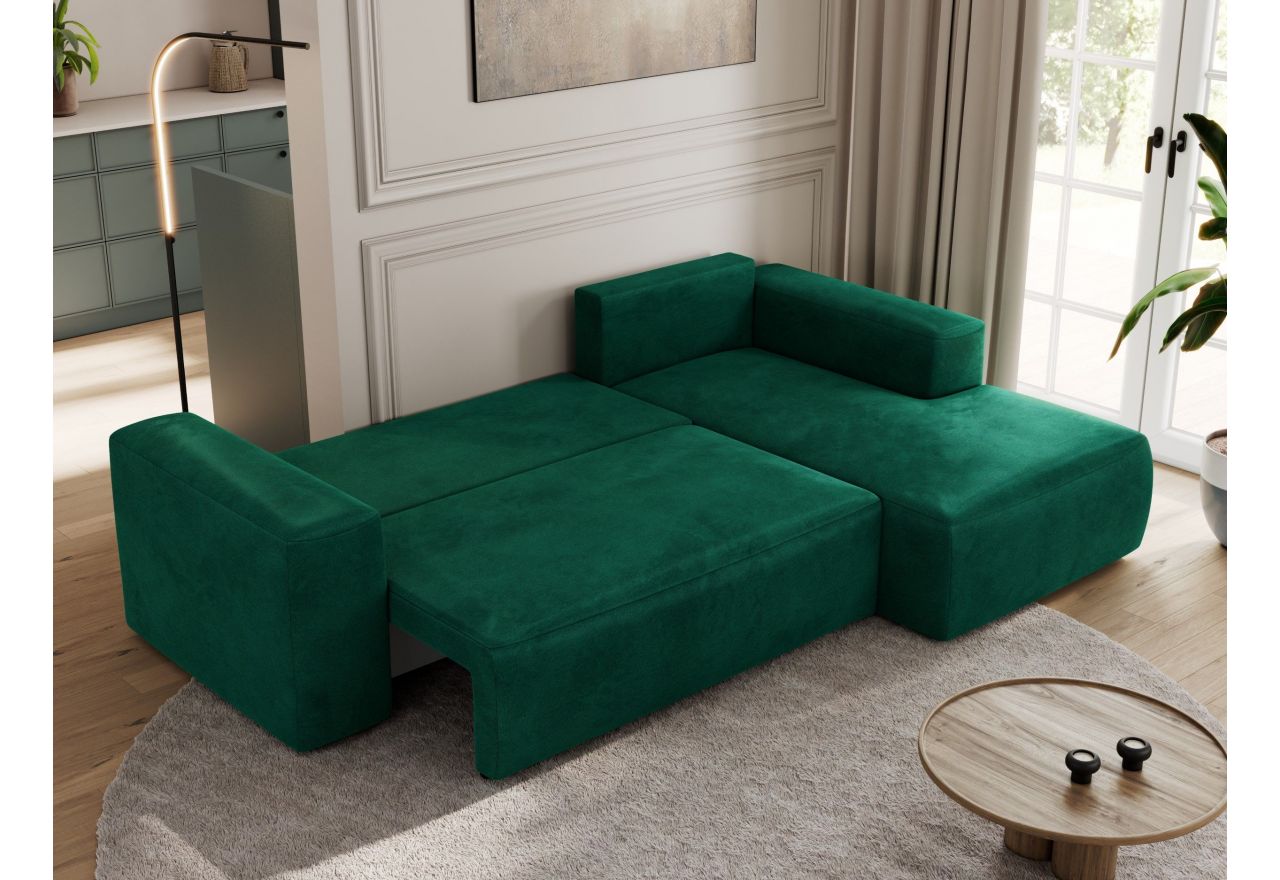 Narożnik TRENTINO L - strona prawa - ciemnozielony, welwet