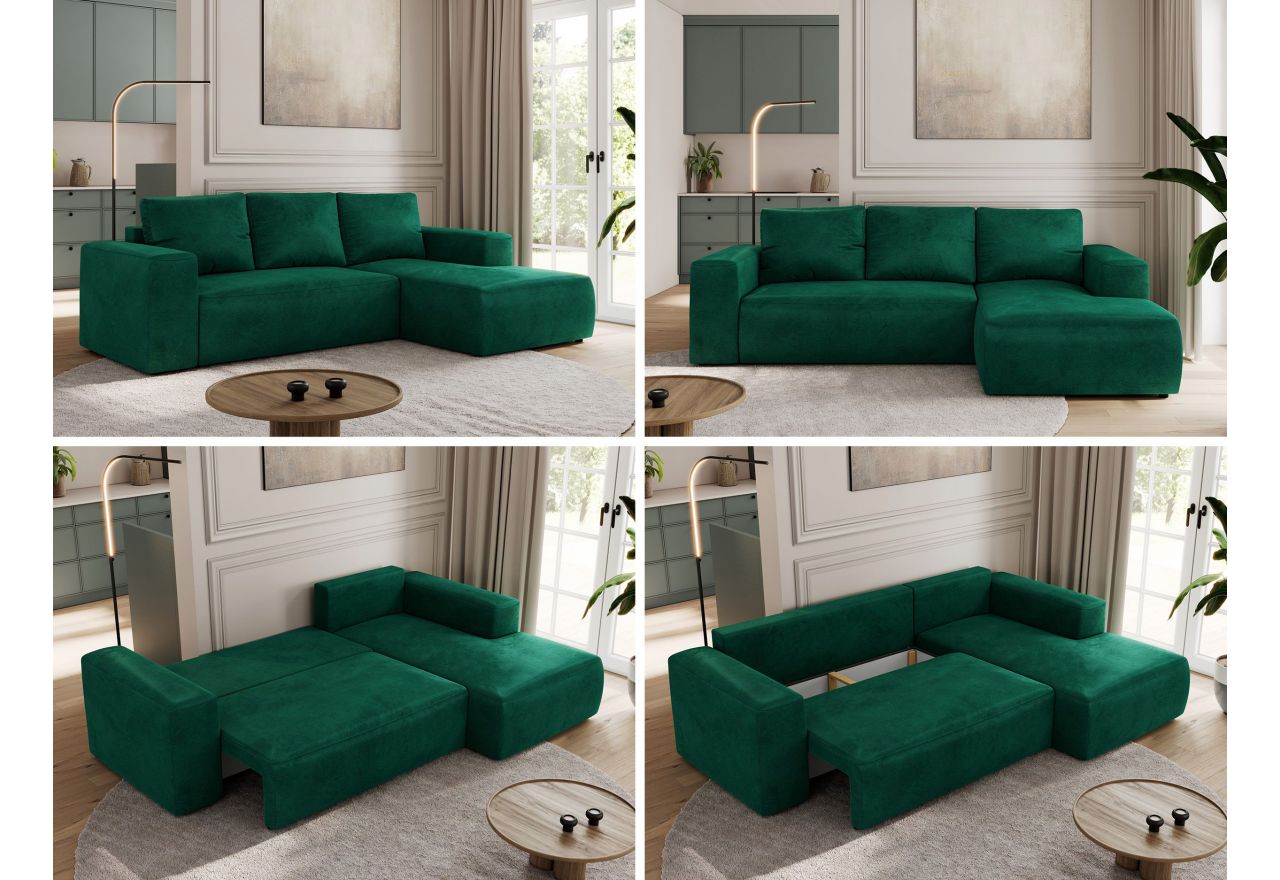 Narożnik TRENTINO L - strona prawa - ciemnozielony, welwet